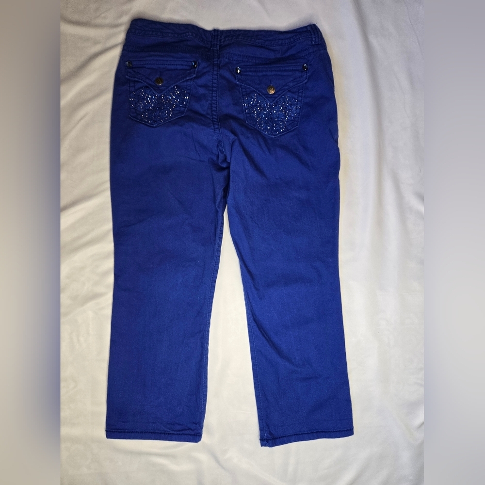 Nine West Blue Capri Pants – Stylish, Bold & Comfy With Rhinestone Pockets S 12 - Picture 3 of 4